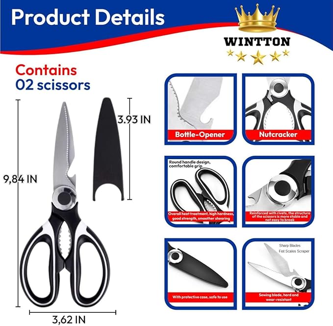 Kitchen Scissors - Kitchen Accessories - Kitchen Shears - Kitchen Utensils - Scissors All Purpose - Cooking Scissors - Fishing Scissors - Food Scissors - Kitchen Aid Scissors - Meat Scissors - Image 2