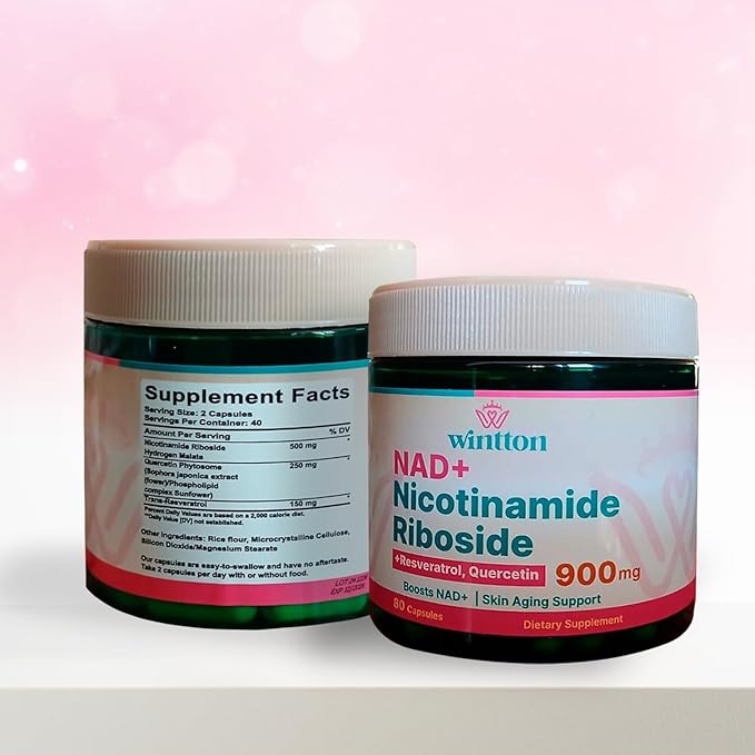 NAD Suplement Nicotinamide Riboside Supplement 900mg with Resveratrol & Quercetin | Boosts NAD+ & Supports Skin Aging | 80 Capsules - Image 2