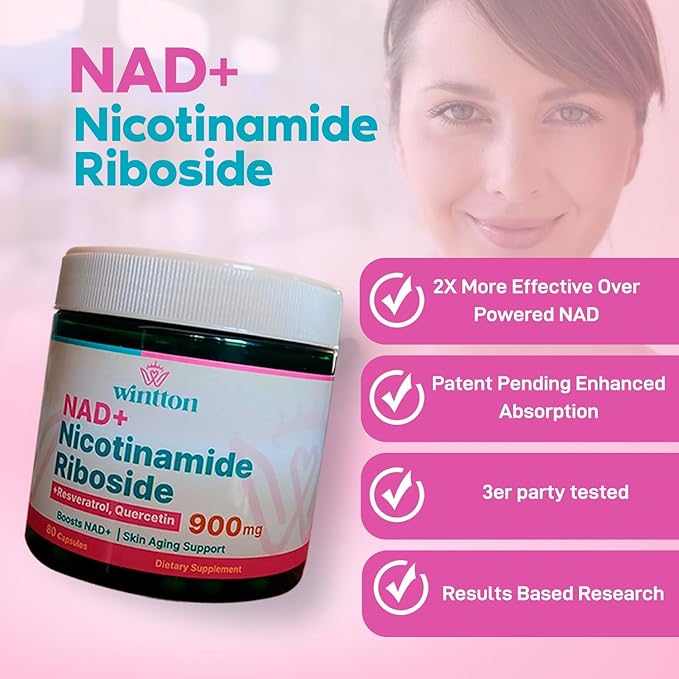 NAD Suplement Nicotinamide Riboside Supplement 900mg with Resveratrol & Quercetin | Boosts NAD+ & Supports Skin Aging | 80 Capsules - Image 6