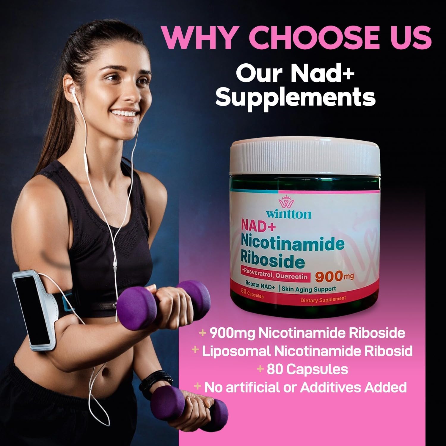 NAD Suplement Nicotinamide Riboside Supplement 900mg with Resveratrol & Quercetin | Boosts NAD+ & Supports Skin Aging | 80 Capsules - Image 9